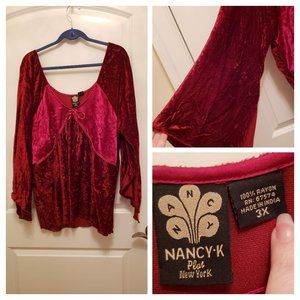 Red split bell sleeve long sleeve shirt plus size